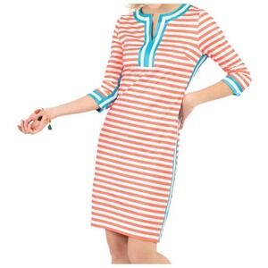 Gretchen Scott The Hinckley Coral‎ Stripe V-Neck 3/4 Sleeve Tunic Dress XS NWT